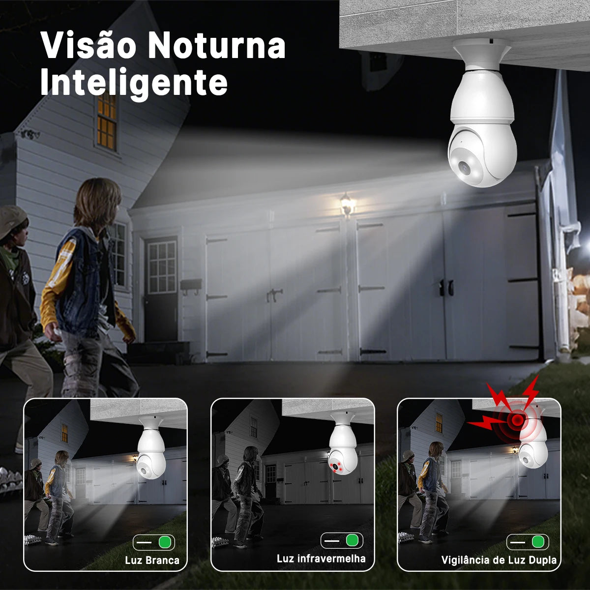 Câmera de rede sem fio com lâmpada E27 Câmera inteligente para casa ao ar livre à prova d'água com áudio bidirecional icsee