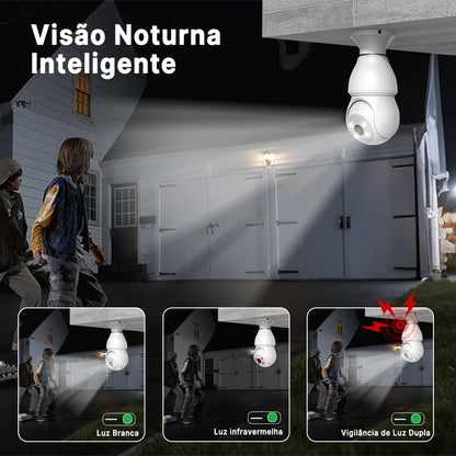 Câmera de rede sem fio com lâmpada E27 Câmera inteligente para casa ao ar livre à prova d'água com áudio bidirecional icsee