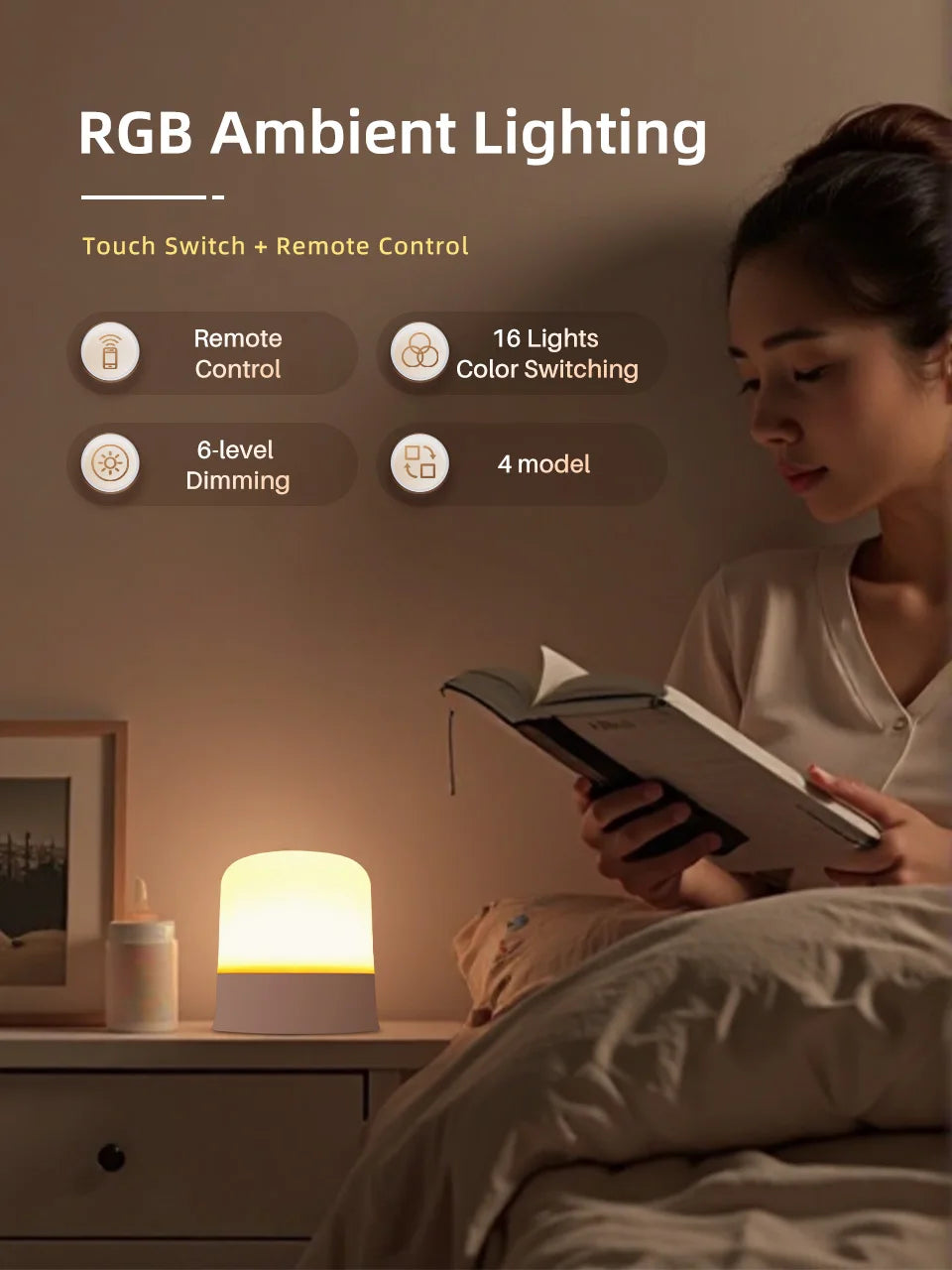 Ggbingo toque luz da noite recarregável controle remoto luz da noite rgb regulável candeeiro de mesa luz ambiente para o quarto sala estar