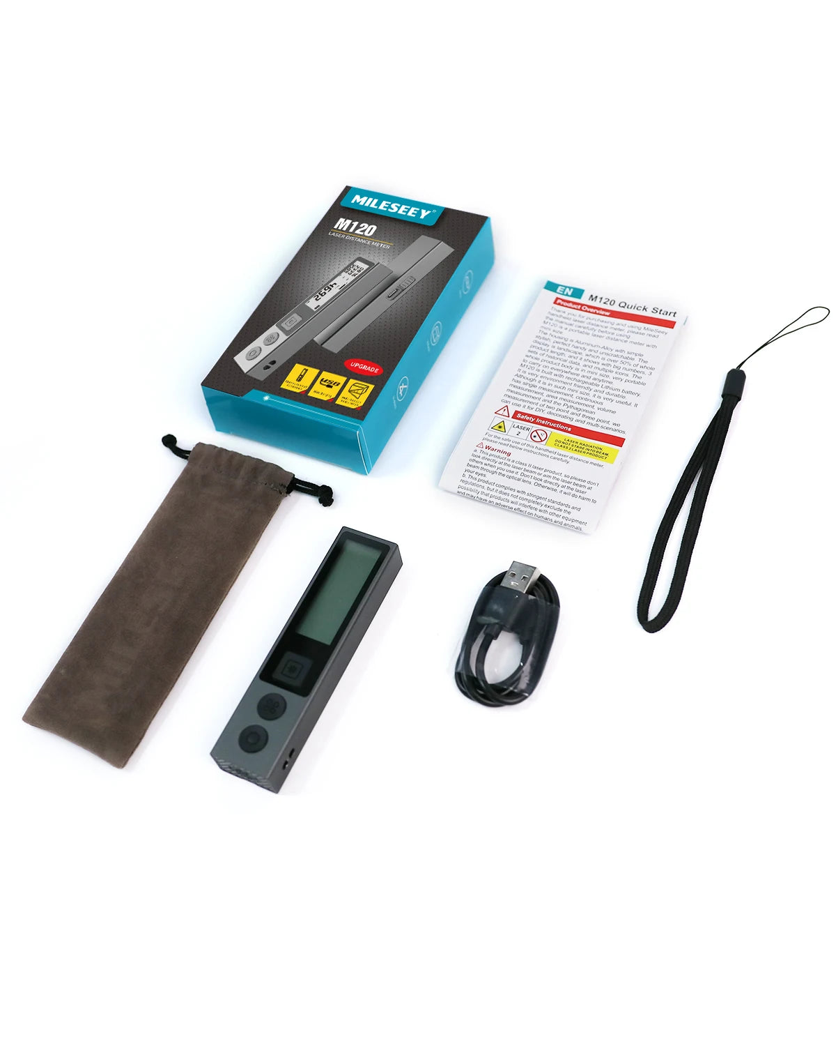 Medidor de Distância a Laser MILESEEY M120, 30M 40M, com Textura Metálica e Bluetooth, ideal para Designers e Entusiastas de DIY.