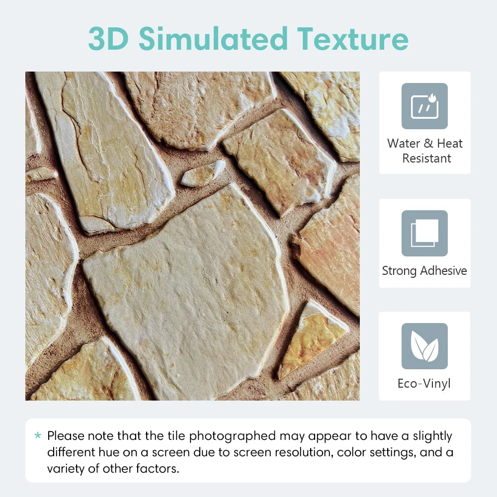 Painéis de parede de pedra falsa 3D, Peel and Stick Tile, Adesivo decorativo de parede, Auto-adesivo, 1 pc, 10pcs