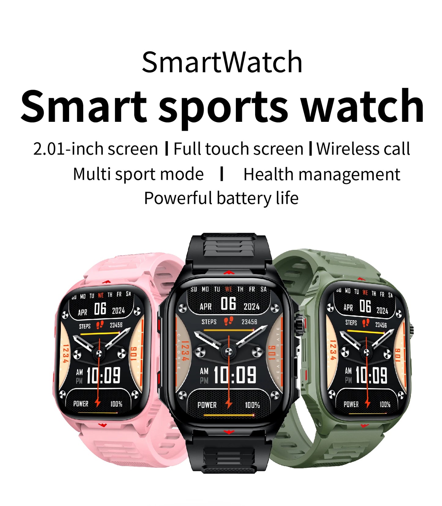 Relógio Inteligente Eletrônico com Chamada BT, Monitor de Frequência Cardíaca, Smartwatch, Rastreador de Fitness, Relógios Esportivos à Prova d'Água para Homens e Mulheres Android 2026