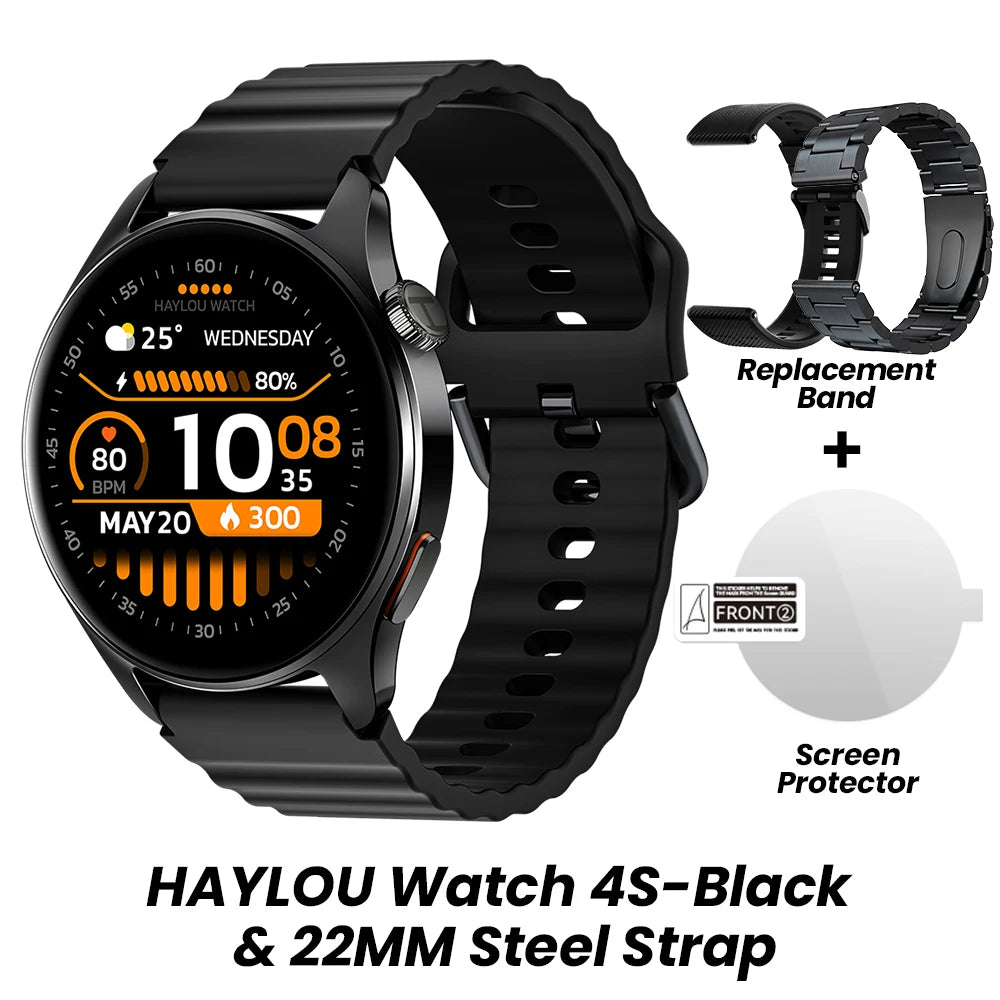 Relógio HAYLOU 4S GPS Smartwatch com Tela HD AMOLED de 1.43”, Posicionamento GPS por 5 Satélites, 120+ Modos de Treino, Relógio Inteligente para Fitness