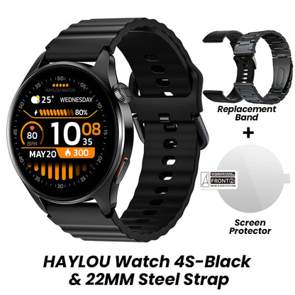 Relógio HAYLOU 4S GPS Smartwatch com Tela HD AMOLED de 1.43”, Posicionamento GPS por 5 Satélites, 120+ Modos de Treino, Relógio Inteligente para Fitness