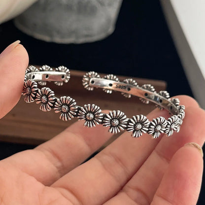 100% sólido 925 prata esterlina retro pulseira para mulheres homens vintage artesanal flor patern pulseira presente de aniversário