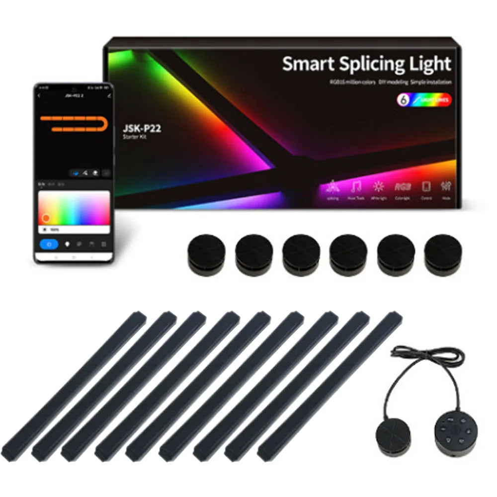 Luz de emenda diy atmosfera luz rgb inteligente luz de parede lâmpada controle voz para sala esports quarto barra decoração luz da noite
