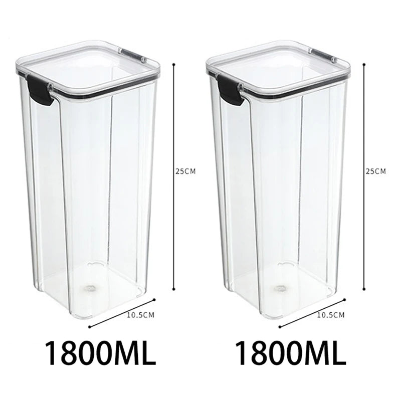 Frasco de armazenamento de alimentos selado transparente Organizador de cozinha de plástico Tanque Multigrain Frascos selados secos empilháveis Conjunto de 5pcs