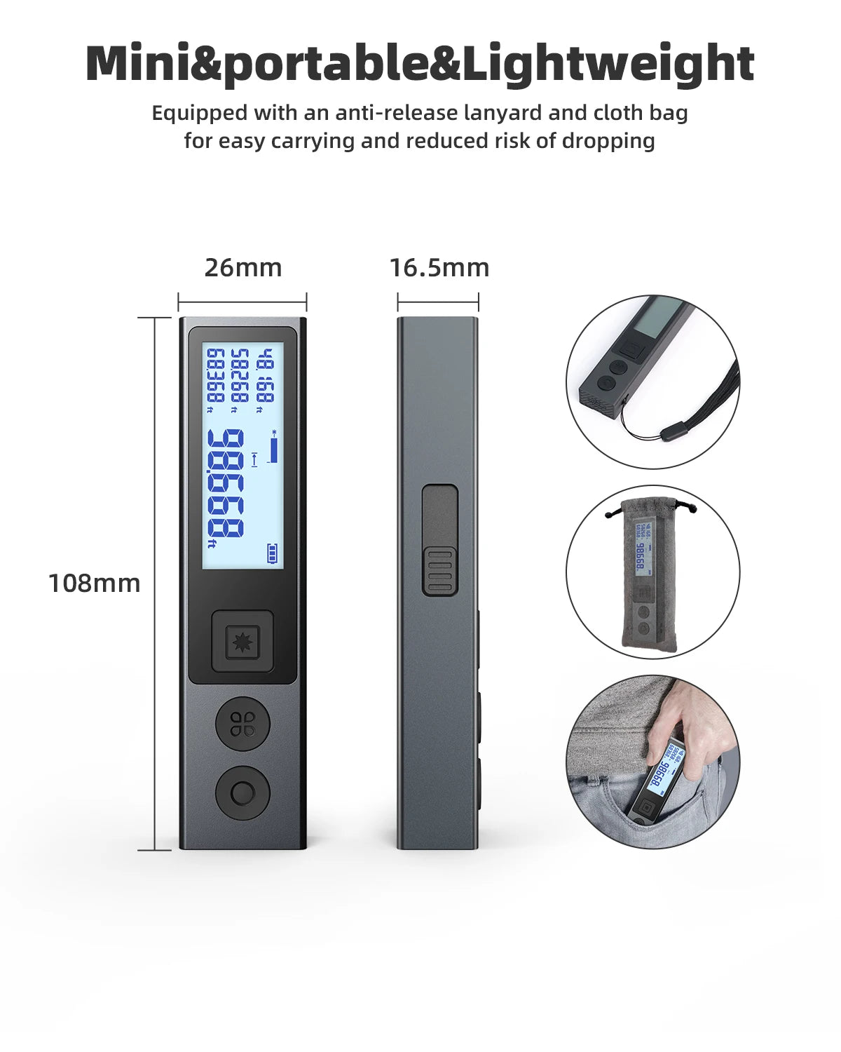 Medidor de Distância a Laser MILESEEY M120, 30M 40M, com Textura Metálica e Bluetooth, ideal para Designers e Entusiastas de DIY.