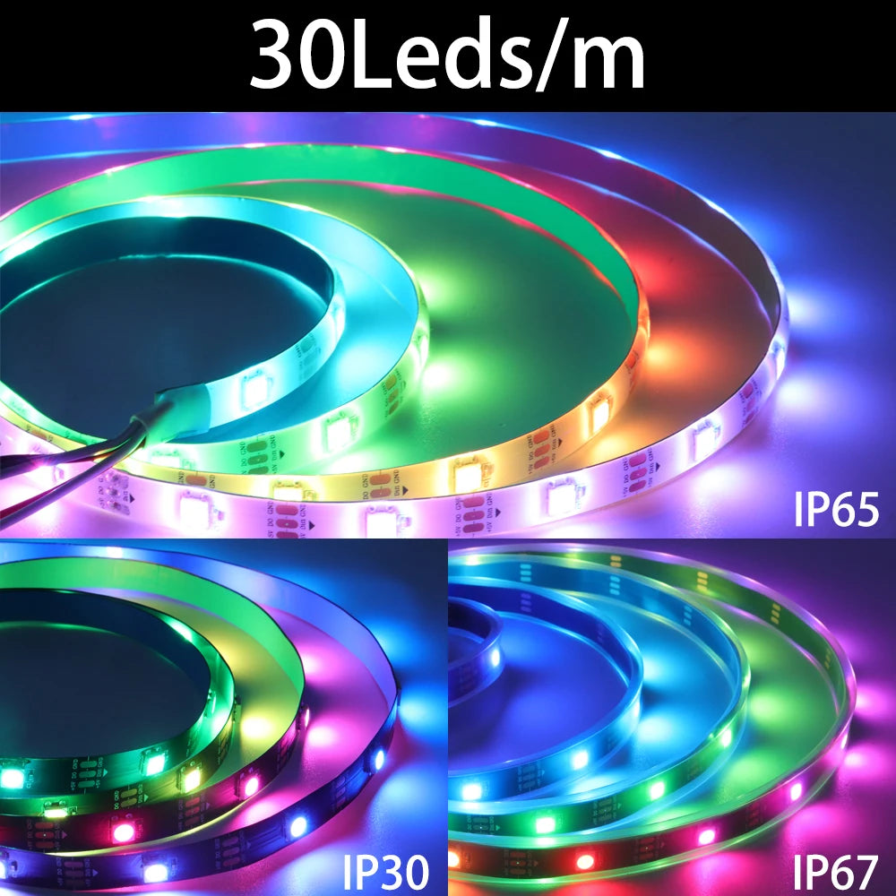 Ws2811 ws2812b ws2813 ws2815 30/60/144 pixels/leds/m 5050 rgbic tira led inteligente ws2812 luz ic endereçável individualmente dc5v/12v