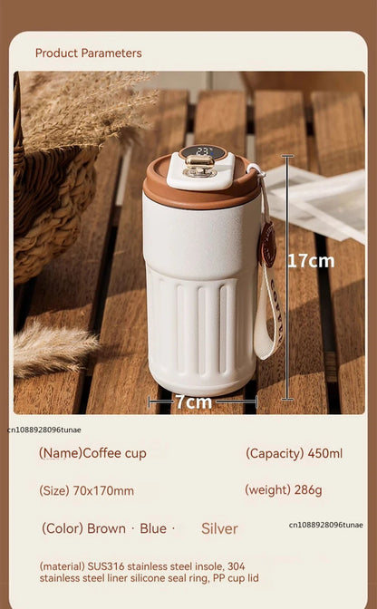 Copo de café com display digital inteligente de temperatura LED Garrafa térmica de aço inoxidável mantém frio e calor caneca térmica copo esportivo
