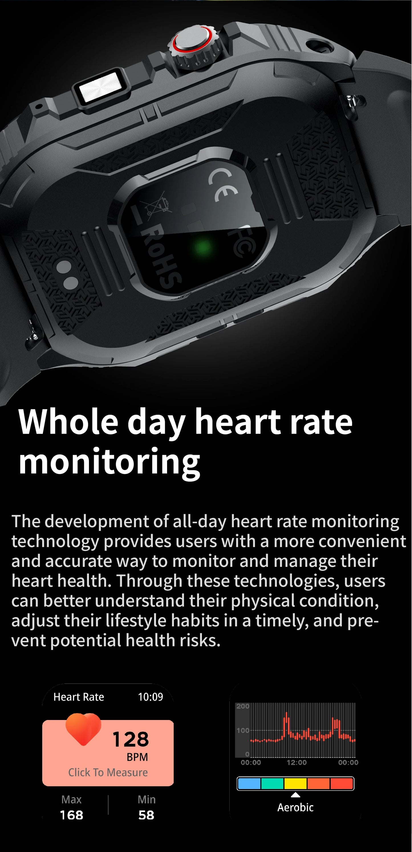 Relógio Inteligente Eletrônico com Chamada BT, Monitor de Frequência Cardíaca, Smartwatch, Rastreador de Fitness, Relógios Esportivos à Prova d'Água para Homens e Mulheres Android 2026