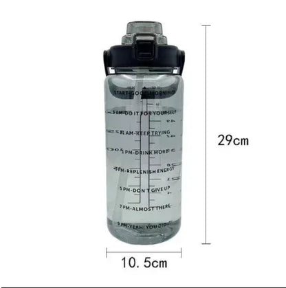 Garrafa de água de palha 2l, copo de água de plástico de grande capacidade, garrafa de bebida portátil com marcador de tempo para esportes ao ar livre