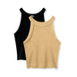 Regata feminina de tricô canelado，Top ajustado sem mangas com ombros à mostra，Roupas de verão，Cropped Canelado