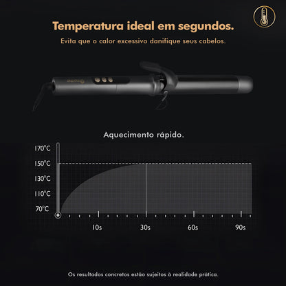 Modelador de Cabelo 32mm com Display LCD, Preto e Dourado, 5 Temperaturas (140°C-220°C), Revestimento Cerâmico, Bivolt 110-220V
