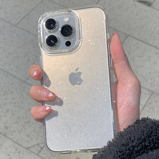 Luxo bling glitter claro caso de telefone para iphone 11 12 13 14 15 16 17 pro xr xs max mini plus à prova de choque macio transparente capa