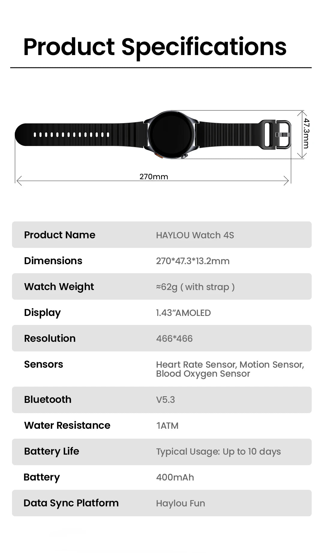 Relógio HAYLOU 4S GPS Smartwatch com Tela HD AMOLED de 1.43”, Posicionamento GPS por 5 Satélites, 120+ Modos de Treino, Relógio Inteligente para Fitness