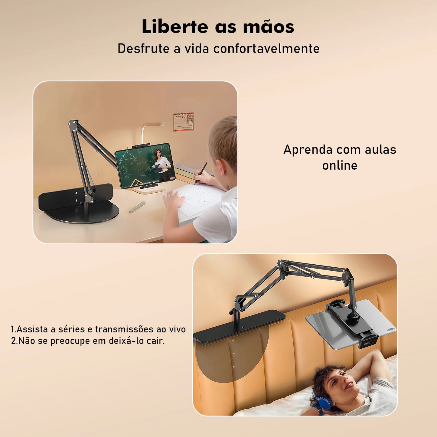 Suporte de Braço Metálico Articulado para Cabeceira - Ajuste 360°, Compatível com Celular e Tablet, Fácil Instalação, Coibeu