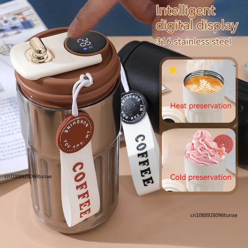 Copo de café com display digital inteligente de temperatura LED Garrafa térmica de aço inoxidável mantém frio e calor caneca térmica copo esportivo