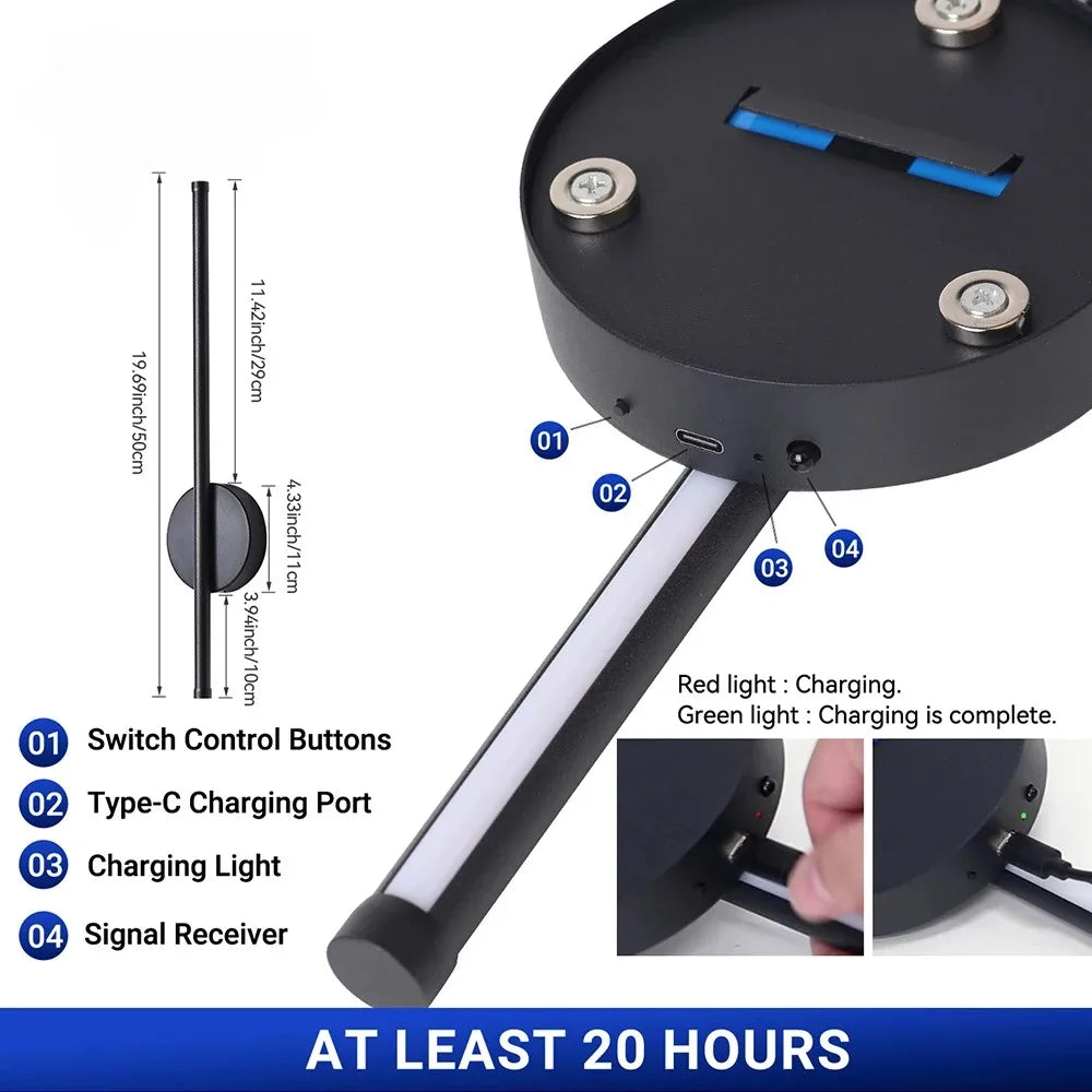 Luminária de parede magnética recarregável 50, preta, dourada, para sala de estar, quarto, corredor, estudo, escada, vestiário, iluminação led, fiação grátis