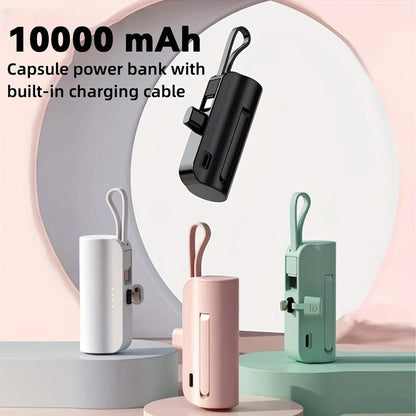 Power Bank 10000mAh Leve com Cabo Embutido Carregador Portátil para Celular Emergência Diária