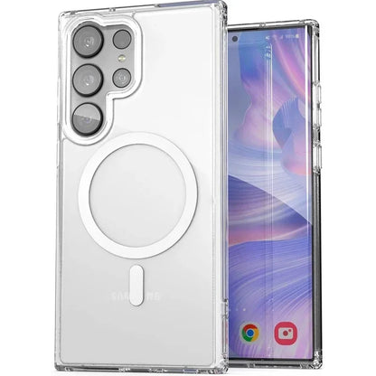 Moda clara magnética magsafe caso de carga sem fio para samsung galaxy s25 s24 s23 s22 s21 s20 plus fe ultra casos anti-queda
