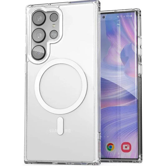 Moda clara magnética magsafe caso de carga sem fio para samsung galaxy s25 s24 s23 s22 s21 s20 plus fe ultra casos anti-queda