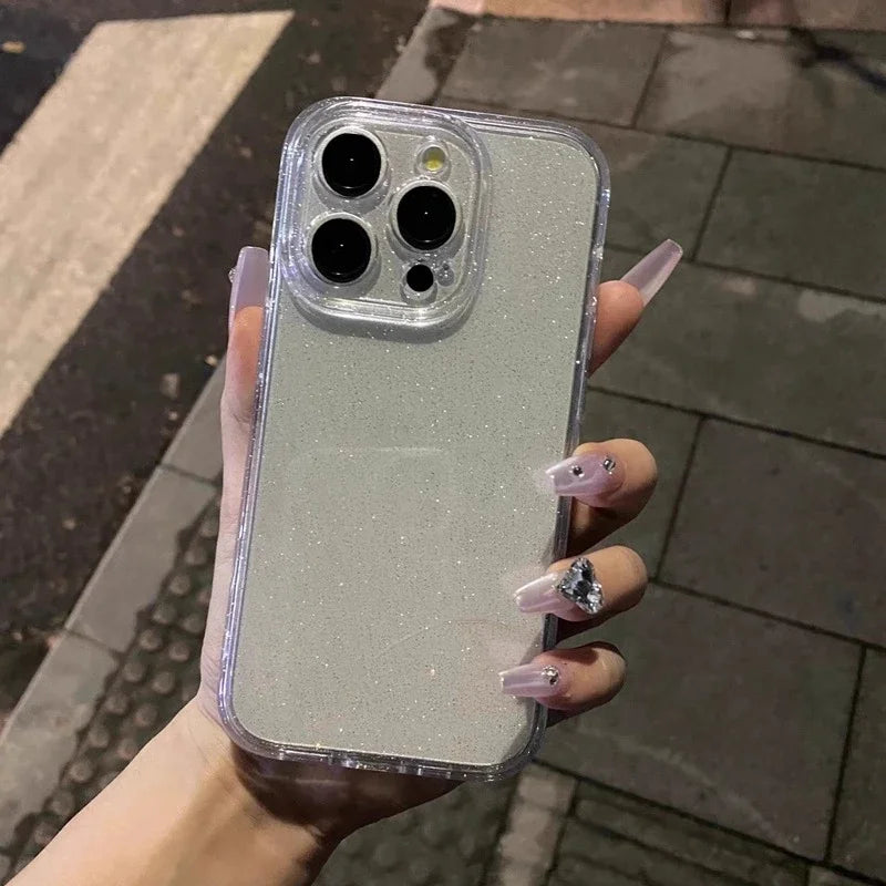 Capa de telefone transparente com glitter macio, para iphone 11 12 13 14 15 16 17 pro max plus air, à prova de choque, silicone transparente