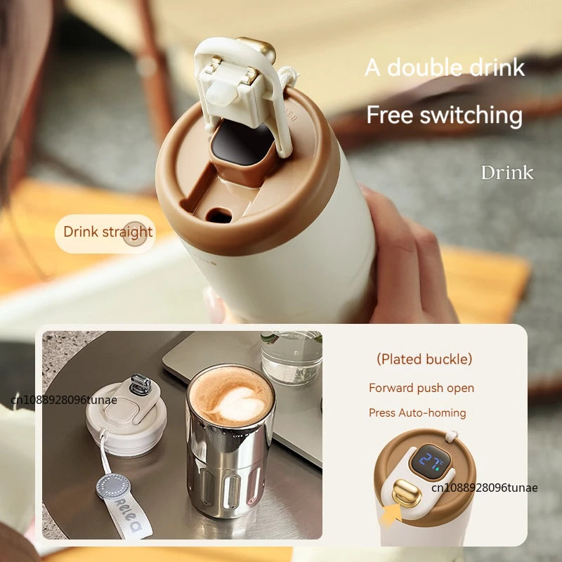 Copo de café com display digital inteligente de temperatura LED Garrafa térmica de aço inoxidável mantém frio e calor caneca térmica copo esportivo