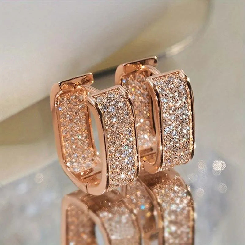 Brincos de argola quadrados de aço inoxidável, cor dourada e prateada para mulheres, luxo brilhante, zircônia cz, brincos geométricos, joias de casamento