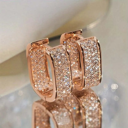 Brincos de argola quadrados de aço inoxidável, cor dourada e prateada para mulheres, luxo brilhante, zircônia cz, brincos geométricos, joias de casamento