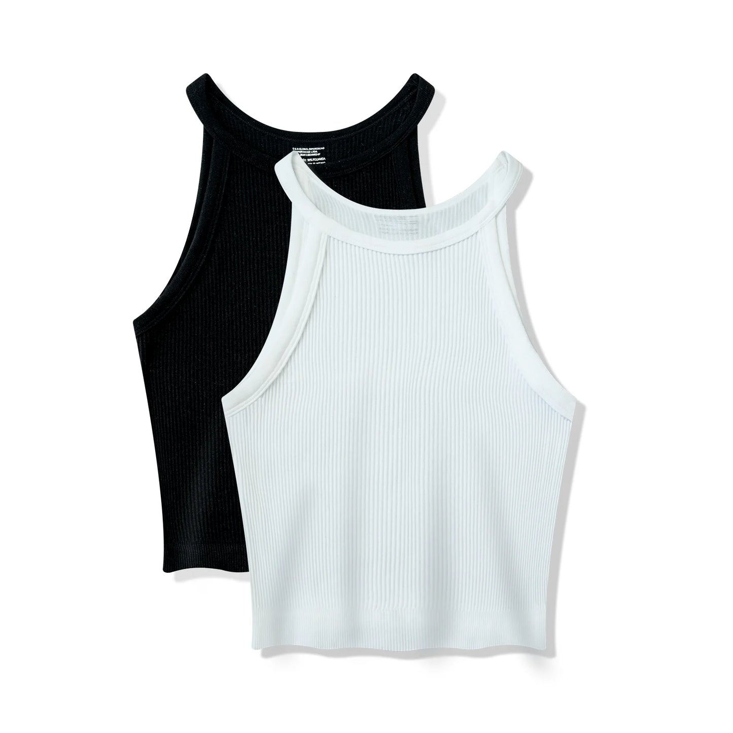 Regata feminina de tricô canelado，Top ajustado sem mangas com ombros à mostra，Roupas de verão，Cropped Canelado