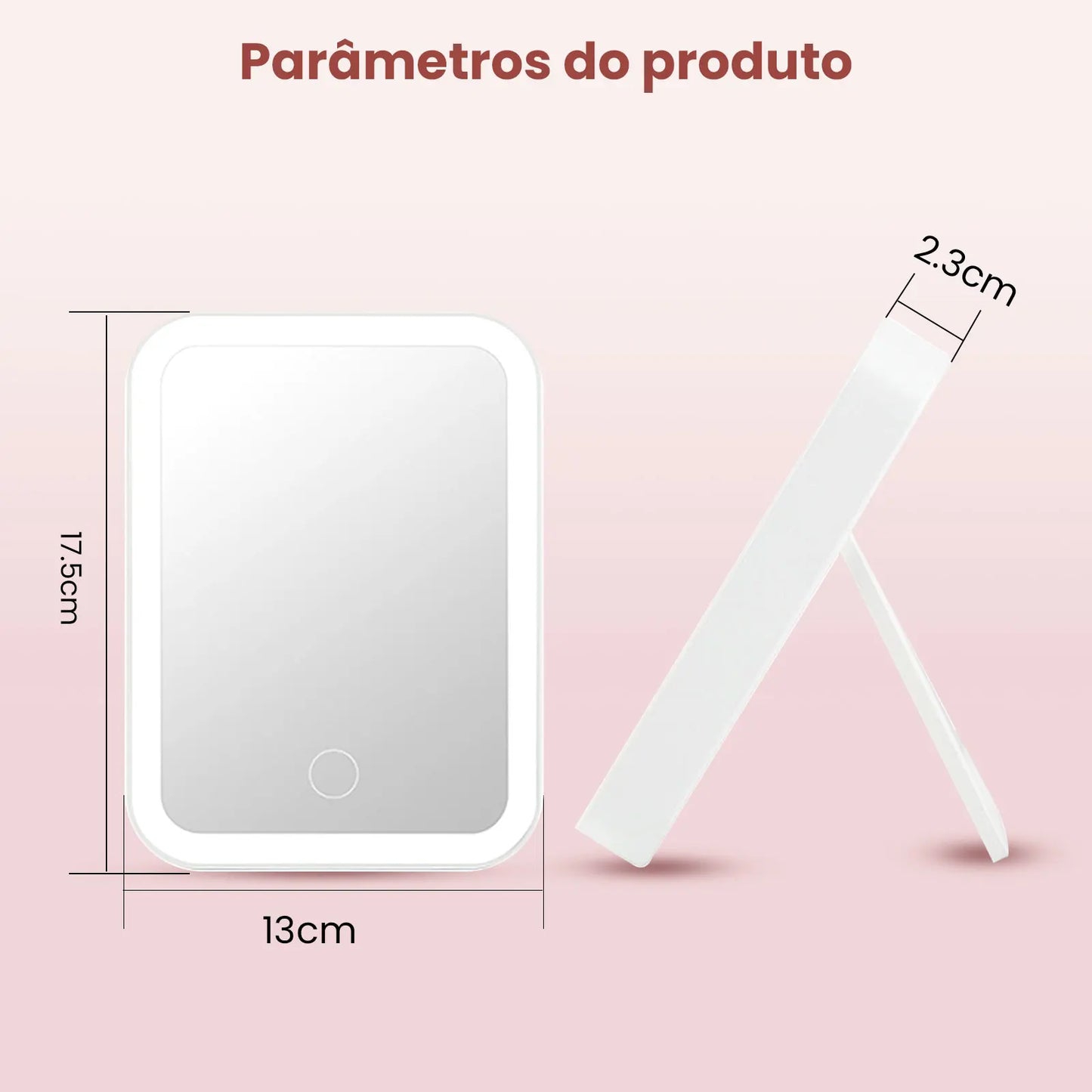 Espelho de Maquiagem LED Recarregável USB 3 Camadas Sensível ao Toque 3 Níveis de Luz Portátil com Ampliação