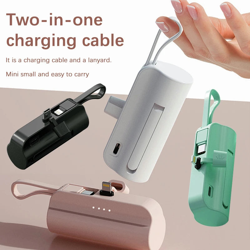 Power Bank 10000mAh Leve com Cabo Embutido Carregador Portátil para Celular Emergência Diária