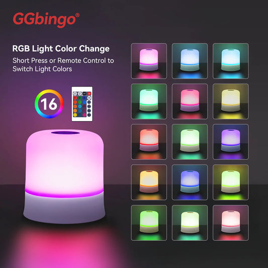 Ggbingo toque luz da noite recarregável controle remoto luz da noite rgb regulável candeeiro de mesa luz ambiente para o quarto sala estar