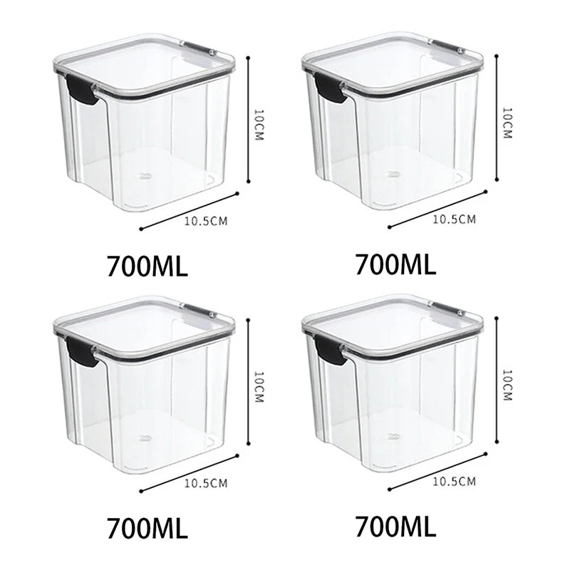 Frasco de armazenamento de alimentos selado transparente Organizador de cozinha de plástico Tanque Multigrain Frascos selados secos empilháveis Conjunto de 5pcs