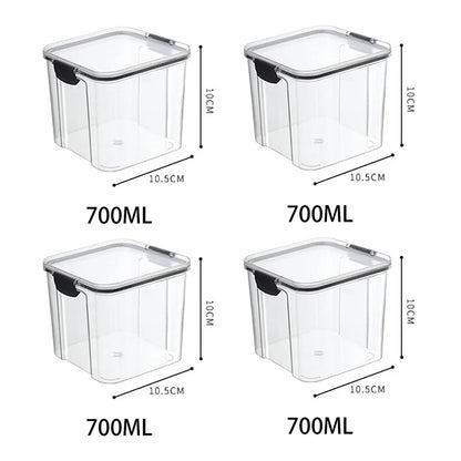 Frasco de armazenamento de alimentos selado transparente Organizador de cozinha de plástico Tanque Multigrain Frascos selados secos empilháveis Conjunto de 5pcs