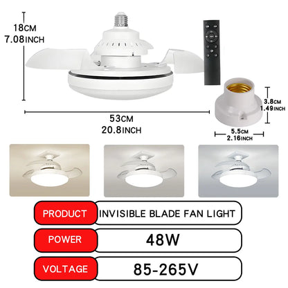 Ventilador de teto LED 30W E27 com controle remoto para escurecimento, adequado para sala de estar, estudo, uso doméstico, 110-265V