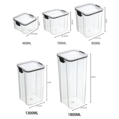 Frasco de armazenamento de alimentos selado transparente Organizador de cozinha de plástico Tanque Multigrain Frascos selados secos empilháveis Conjunto de 5pcs