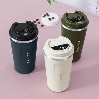 Copo Térmico Portátil de Aço Inoxidável com Medição Inteligente de Temperatura, Garrafa Térmica Isolada para Bebidas Quentes