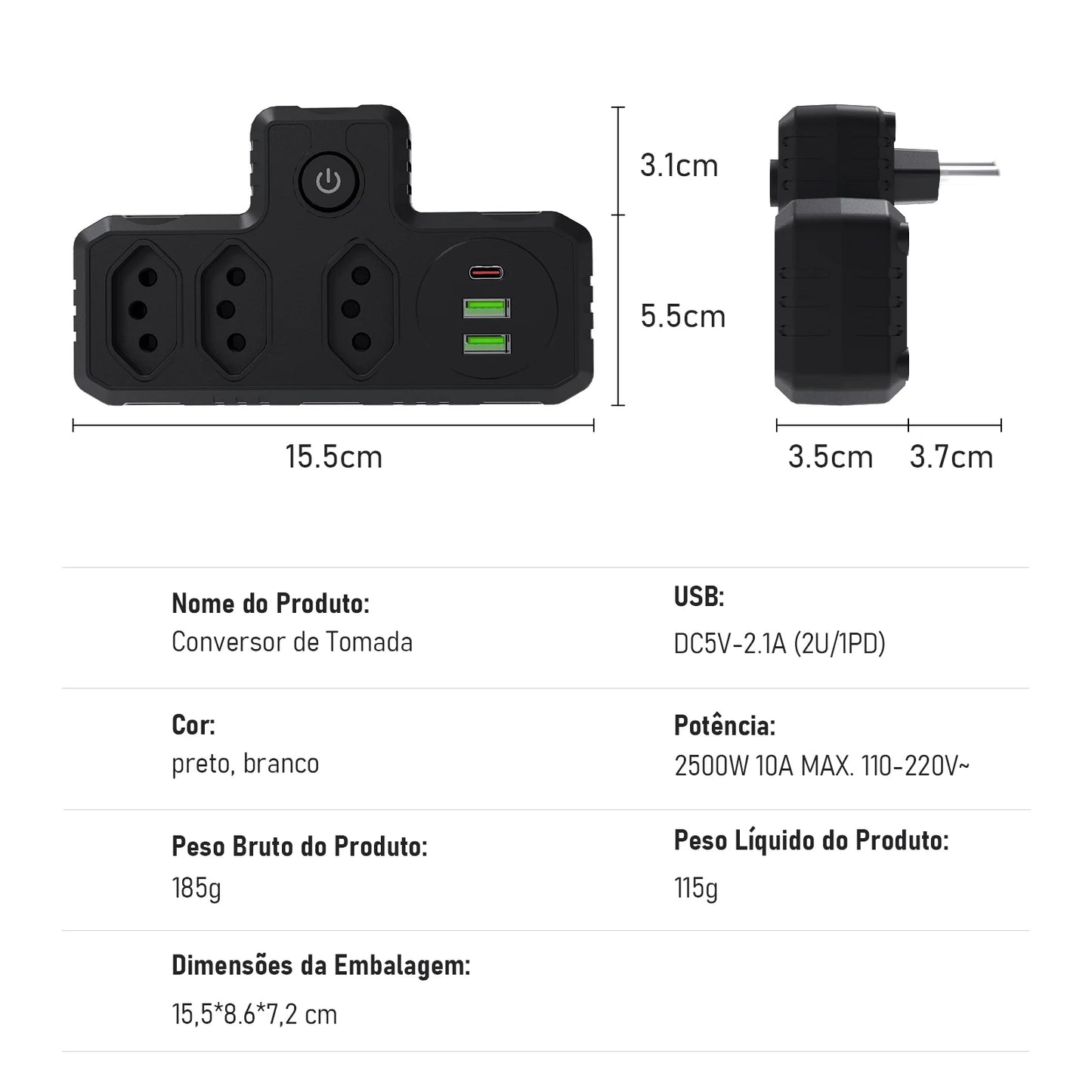 Extensão tomada,Extensão elétrica,Tomada usb,Filtro de linha de tomada,Regua tomadas de energia,Extensao eletrica,110-220V,10A