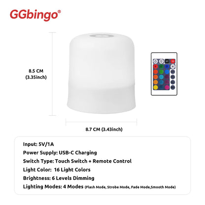 Ggbingo toque luz da noite recarregável controle remoto luz da noite rgb regulável candeeiro de mesa luz ambiente para o quarto sala estar
