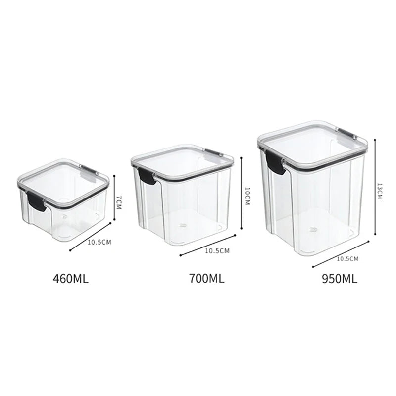 Frasco de armazenamento de alimentos selado transparente Organizador de cozinha de plástico Tanque Multigrain Frascos selados secos empilháveis Conjunto de 5pcs