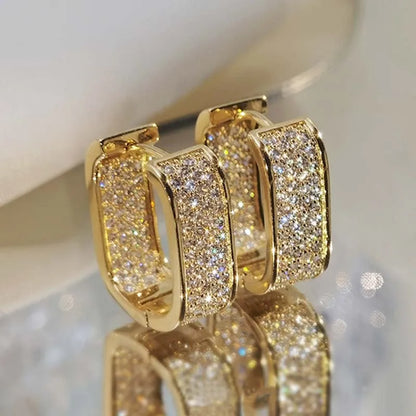 Brincos de argola quadrados de aço inoxidável, cor dourada e prateada para mulheres, luxo brilhante, zircônia cz, brincos geométricos, joias de casamento