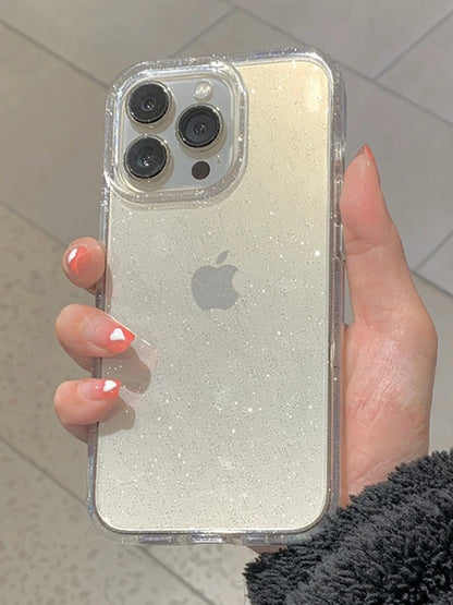 Luxo bling glitter claro caso de telefone para iphone 11 12 13 14 15 16 17 pro xr xs max mini plus à prova de choque macio transparente capa