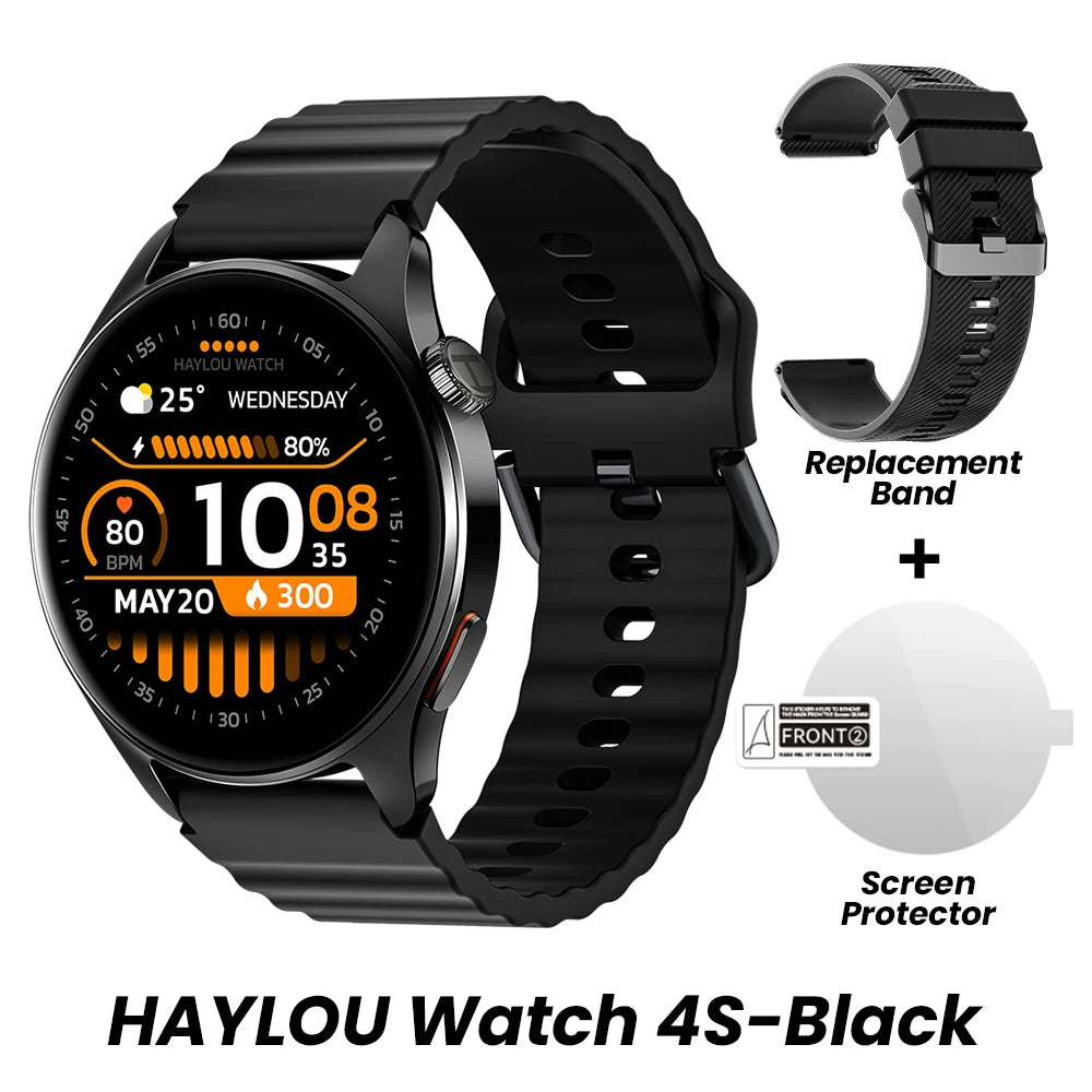 Relógio HAYLOU 4S GPS Smartwatch com Tela HD AMOLED de 1.43”, Posicionamento GPS por 5 Satélites, 120+ Modos de Treino, Relógio Inteligente para Fitness