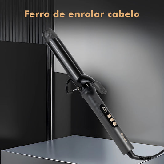 Modelador de Cabelo 32mm com Display LCD, Preto e Dourado, 5 Temperaturas (140°C-220°C), Revestimento Cerâmico, Bivolt 110-220V