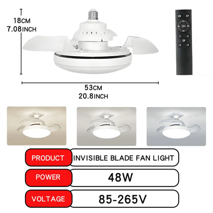 Ventilador de teto LED 30W E27 com controle remoto para escurecimento, adequado para sala de estar, estudo, uso doméstico, 110-265V