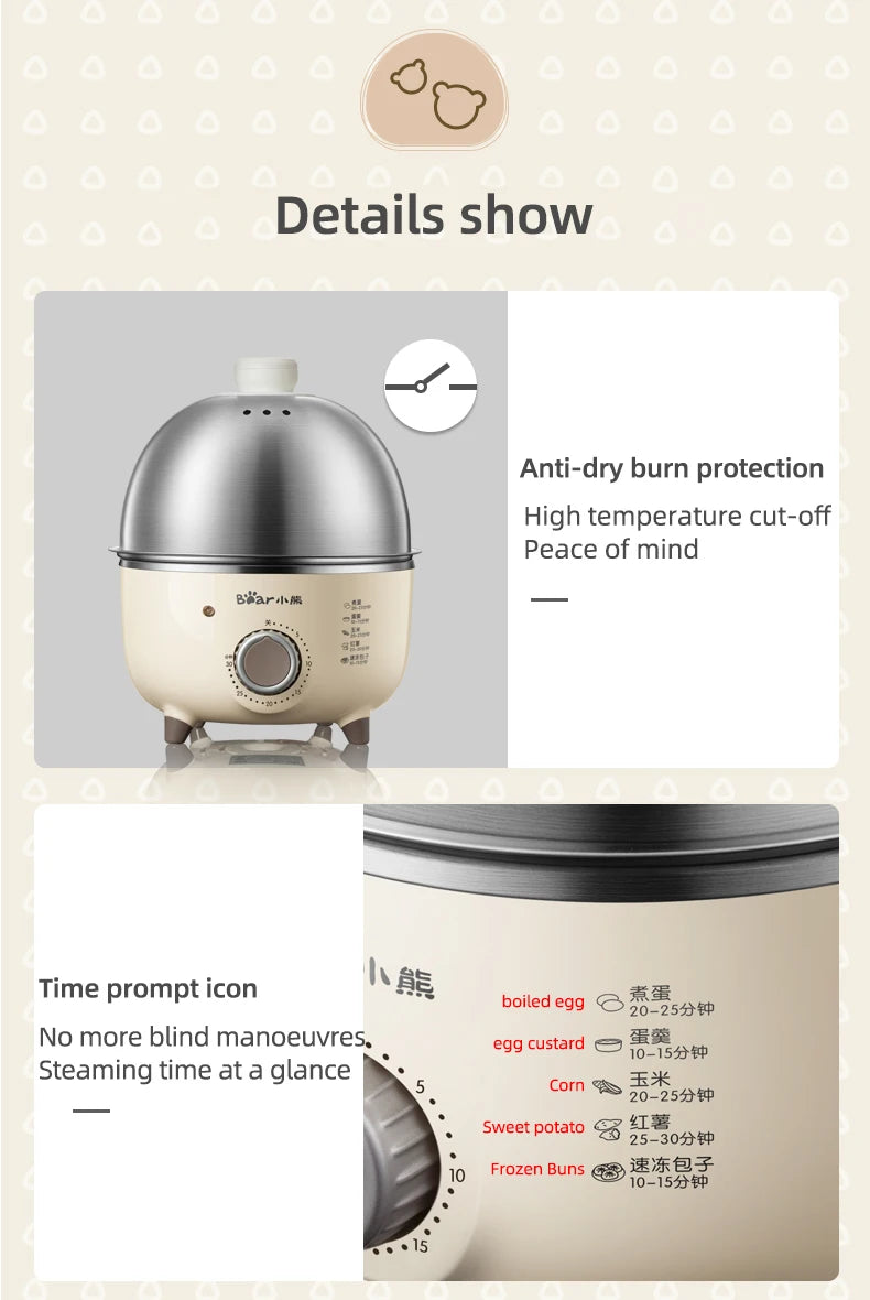 Caldeira elétrica para ovos, 360w, máquina de café da manhã, multicooker, vaporizador automático, panelas para ovos, creme de ovo doméstico, fogão a vapor com temporizador