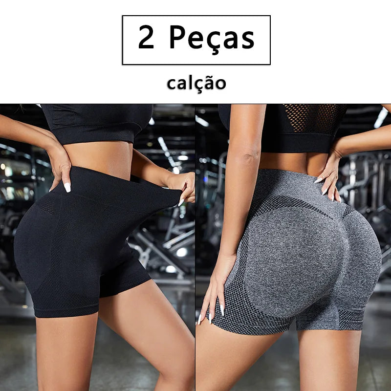 2 Peças, Calças Femininas de Ioga Com Controle de Barriga E bumbum, Cintura Alta, Leggings de Corrida, Shorts de Treino
