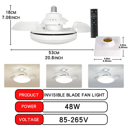 Ventilador de teto LED 30W E27 com controle remoto para escurecimento, adequado para sala de estar, estudo, uso doméstico, 110-265V